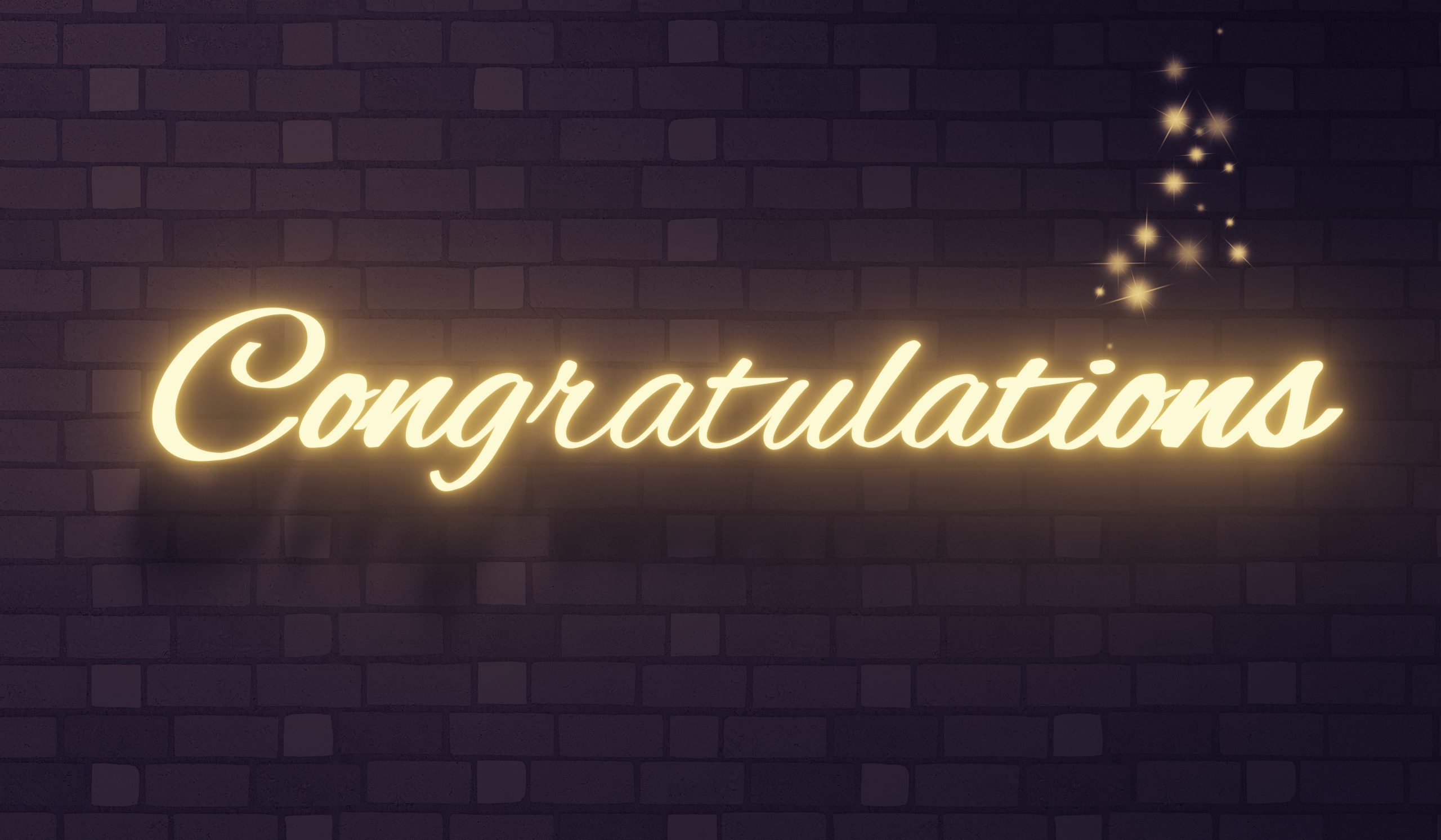 The word congratulations on a dark brick wall background, 3d rendering